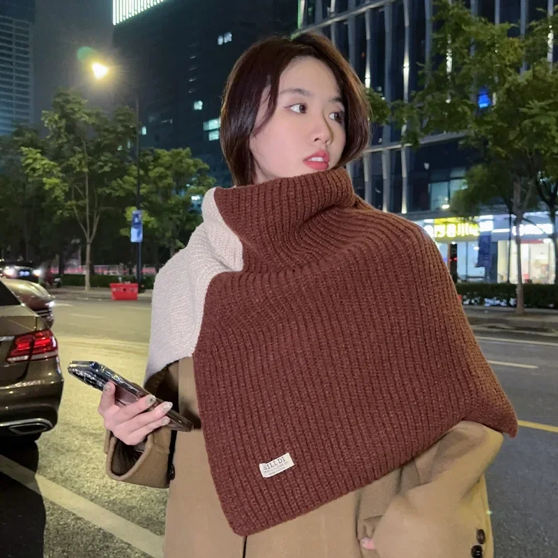 Poncho Cloak Autumn and Winter New Split High Neck Shawl Wrapped with Women's Korean Versatile Knitted Cape Shawl 11