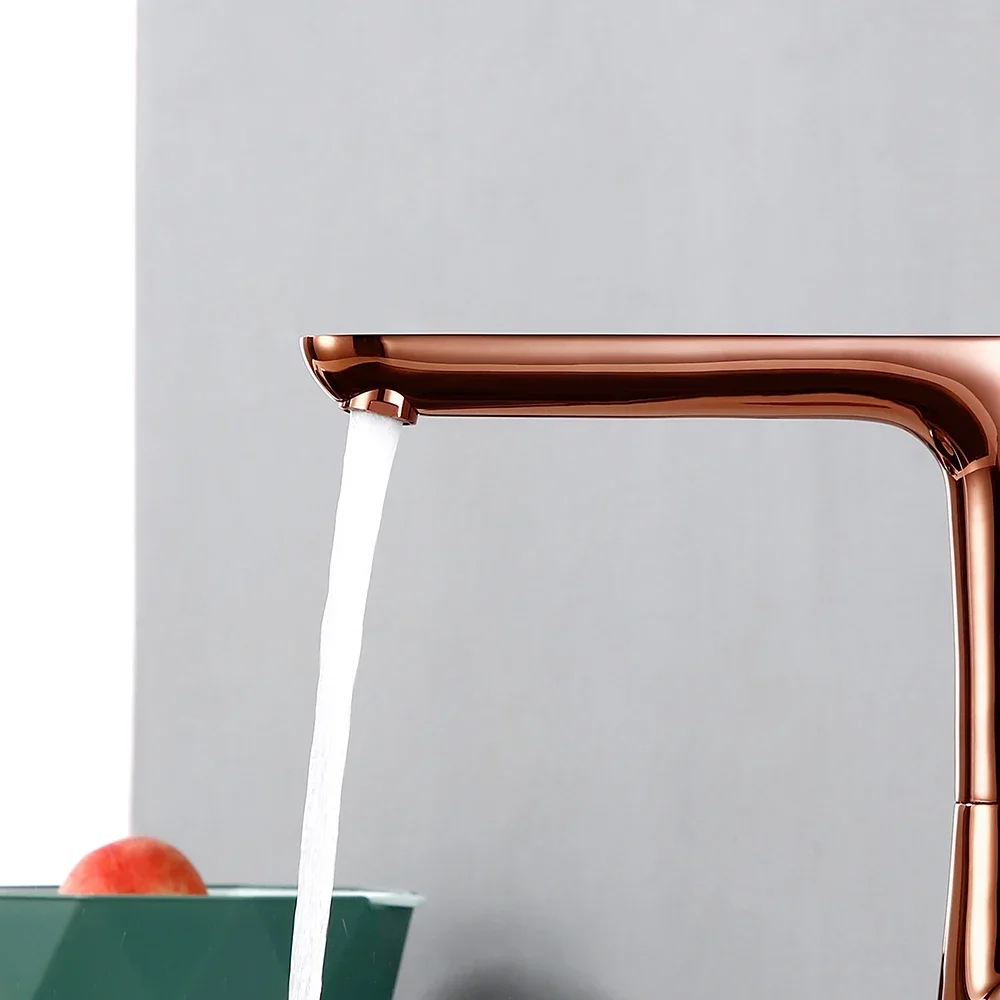 Bagnolux Polished Rose Gold Brass Single Hole Handle Deck Mounted Hot And Cold Mixing Kitchen Sink Faucet view 2