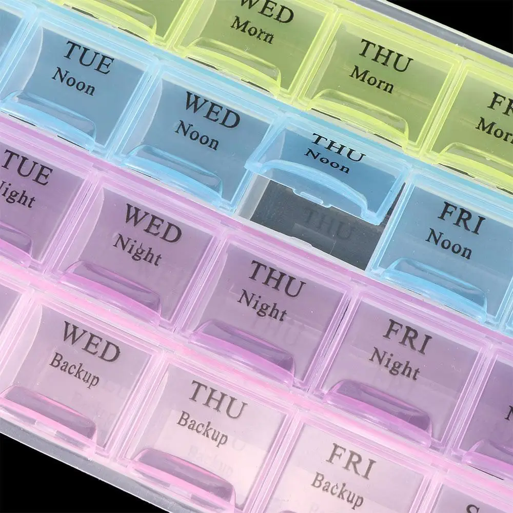 Plastic Drug Case Holder Container 4 Row Weekly 7 Days Medicine Storage 28 Squares Pill Box