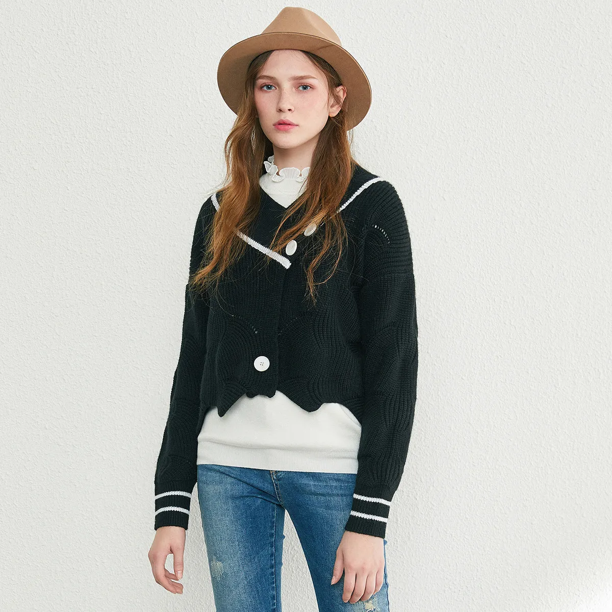 

Весна и лето - Красочный вязаный свитер с уникальным V-образным вырезом, полосками на пуговицах, укороченный фасон, универсальный женский кардиган-пальто