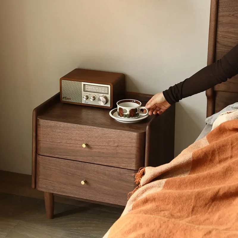 Nordic simple solid wood black walnut bedside table, bedroom small apartment side cabinet