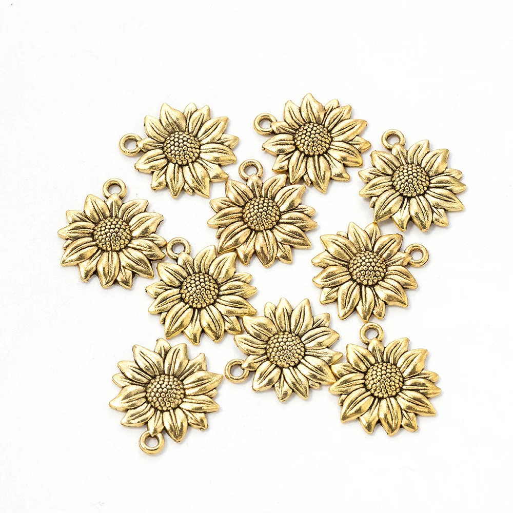 10 Pcs Beauty Antiuqe Gold Color Sunflower Charms DIY Pendant Necklace For Women Jewelry Accessories Classic Decoration 22*19mm