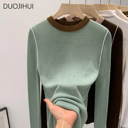 DUOJIHUI contrasto colore Vintage o-collo lavorato a maglia pullover donna autunno Chicly manica lunga moda semplice Casual pullover femminili