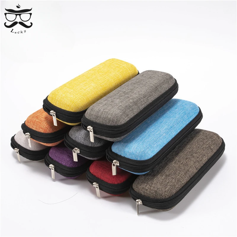 

Fashion Simple Linen Material Student Myopia Glasses Case Eva Zipper Bag Reading Glasses Square Zipper Box