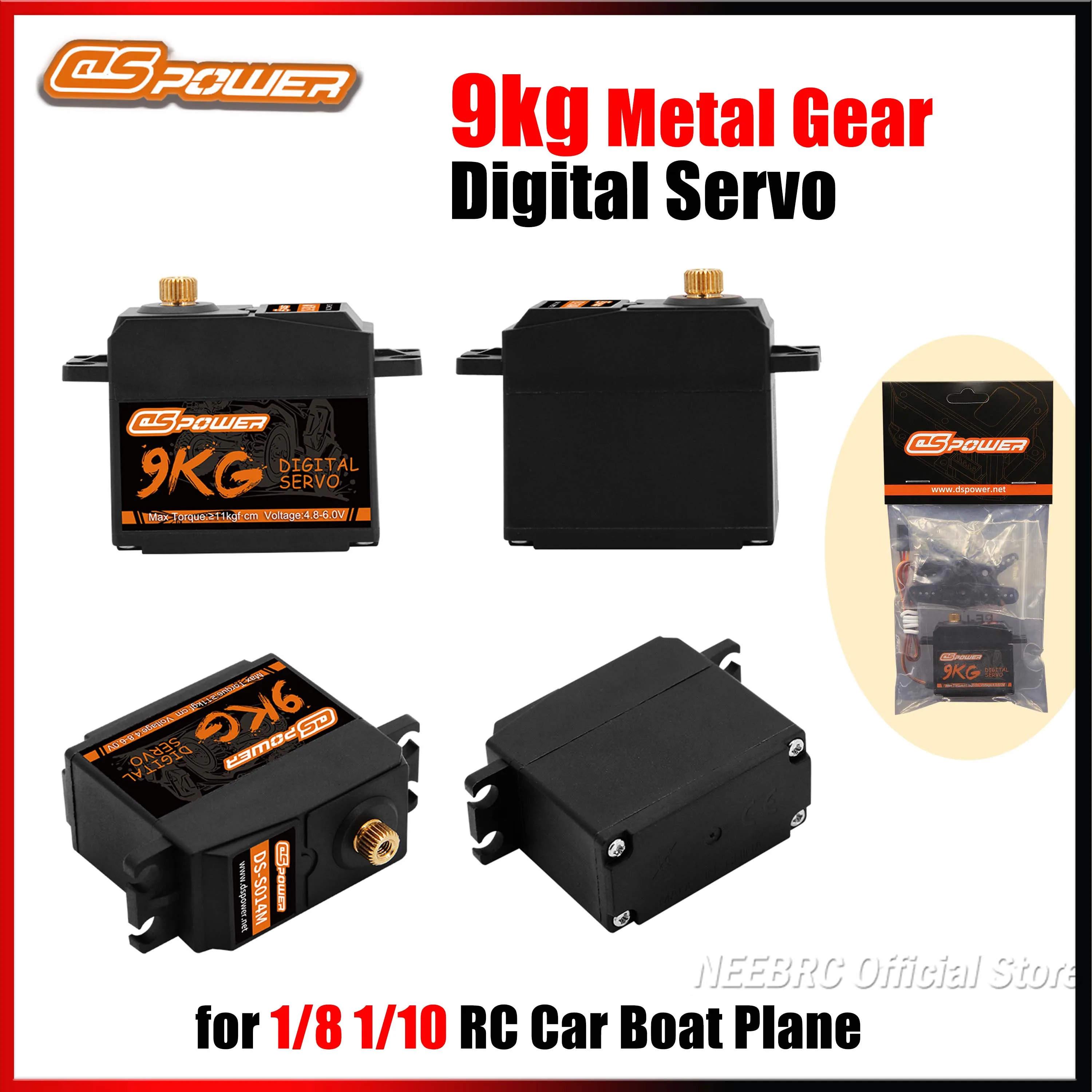 

DSpower 9KG Digital Metal Gear Servo Motor 4.8~6.0V for 1/8 1/10 RC Car Crawler Helicopter Drone Plane Boat Vehicle Accessories