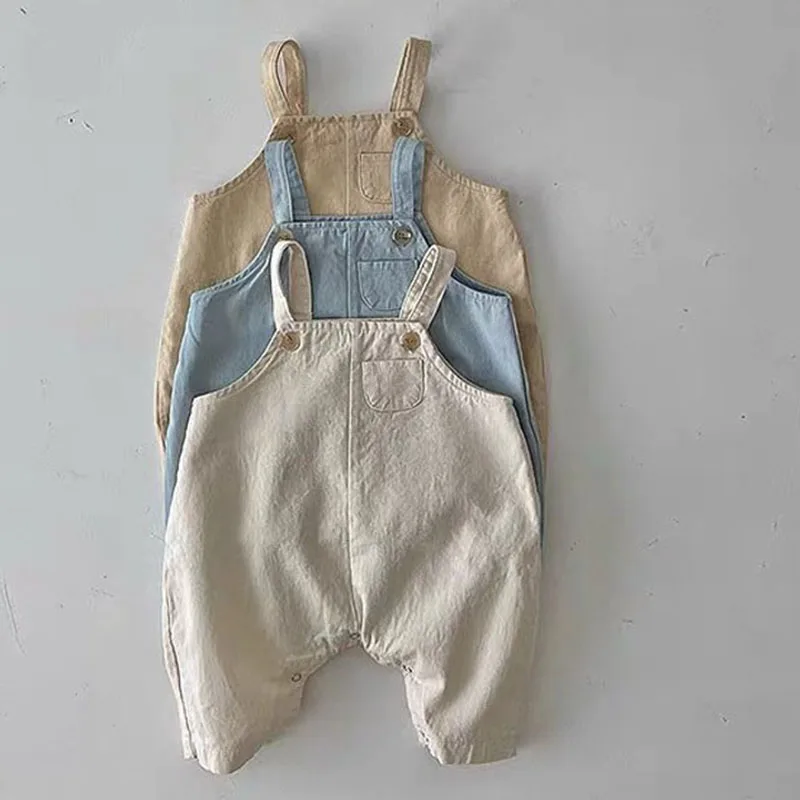 

Summer Spring Children Solid Overalls Newborn Girl Loose Sleeveless Jumpsuit Boy Baby Cotton Casual Suspenders Pants Kid Outfits