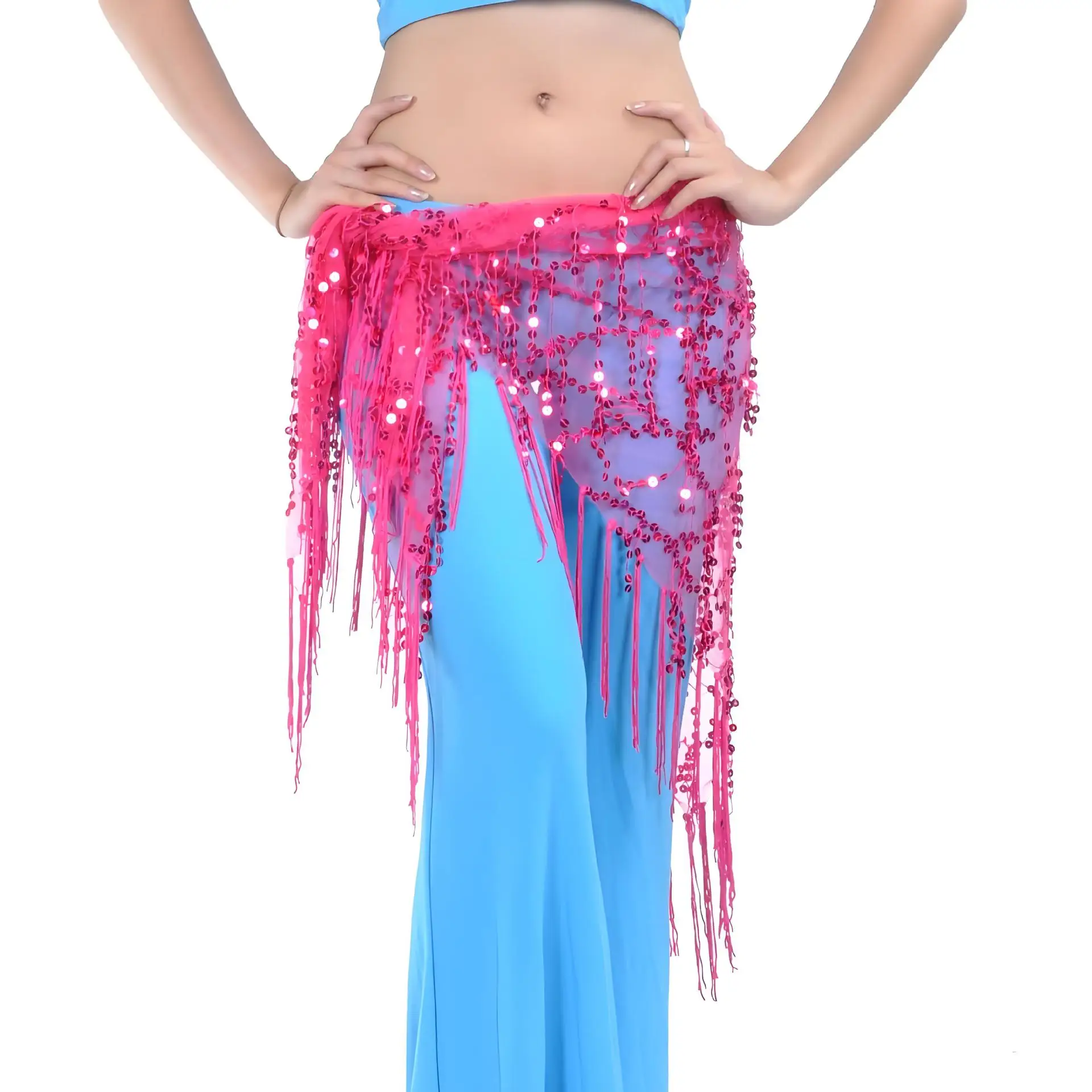 Sequined triangle scarf, belly dance fringed waist scarf, gauze scarf clothing is hot, only one waist scarf is included.
