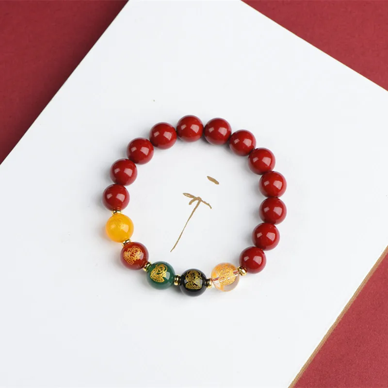 New Cinnabar Purple Gold Sand Bracelet for Men and Women Niche Five-Way God of Wealth Beads Round Beads Retro Hand Rope Gift