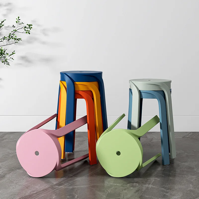 Plastic stool household adult thickened high round chair stackable chair