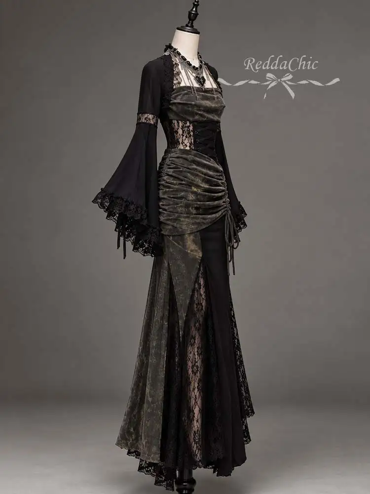 REDDACHiC Open Front Shrug Mermaid Dress Women Grunge Bell Sleeve Shawl Wraps Metallic Tank Maxi Bodycon Hotties Cosplay Costume