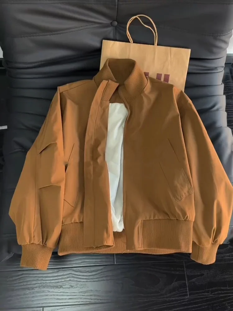 

Мужская утепленная зимняя куртка-бомбер из хлопка в американском ретро-стиле, с декоративной молнией, в бейсбольном стиле, с воротником-стойкой