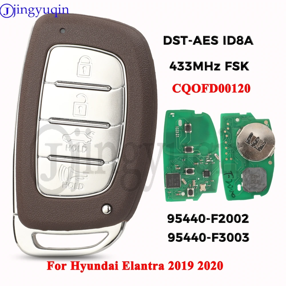 

jingyuqin 4 Buttons 433MHz 8A Chip CQOFD00120 95440-F2002 F3002 For Hyundai Elantra 2019 2020 Smart Car Key Remote Control Fob