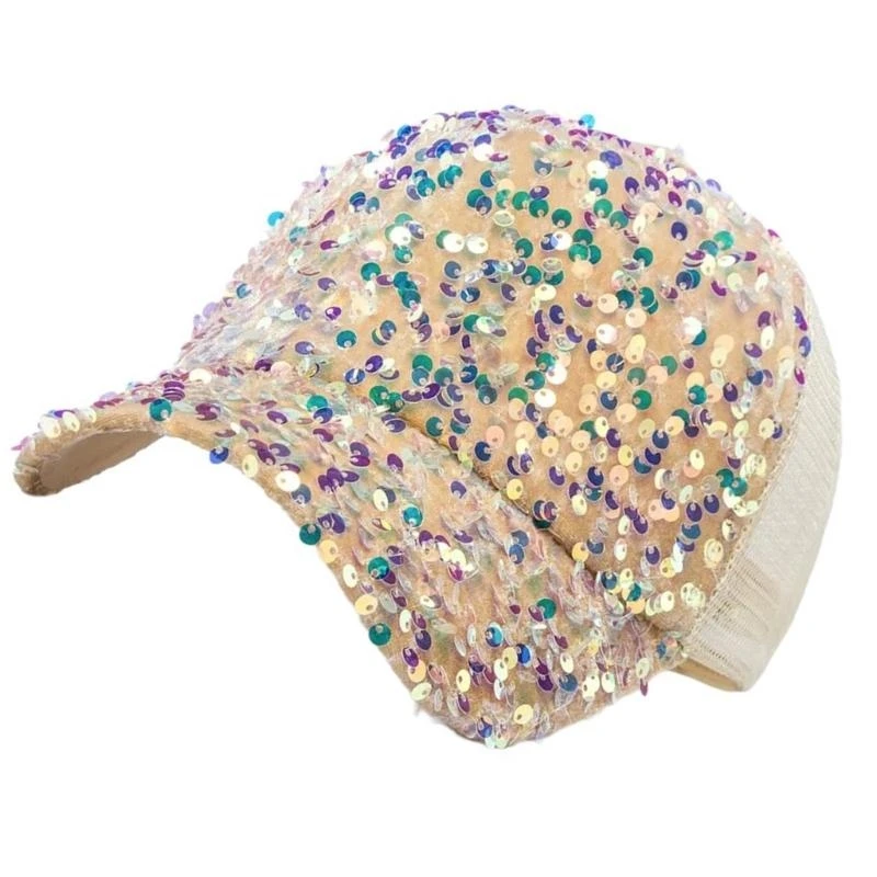 

Y5GC Eye-Catching Baseball Caps Decorative Sequins Sports Hats for Outdoor Travel Photo Props Unique Trucker Hat