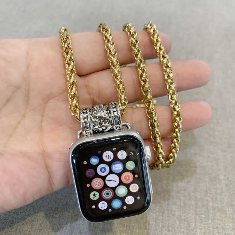 Metal Necklace Compatible with Apple Watch, Punk Retro Bracelet, Lanyard , Iwatch Series Se, 41mm, 40mm, 38mm, 45mm, 44mm, 42mm