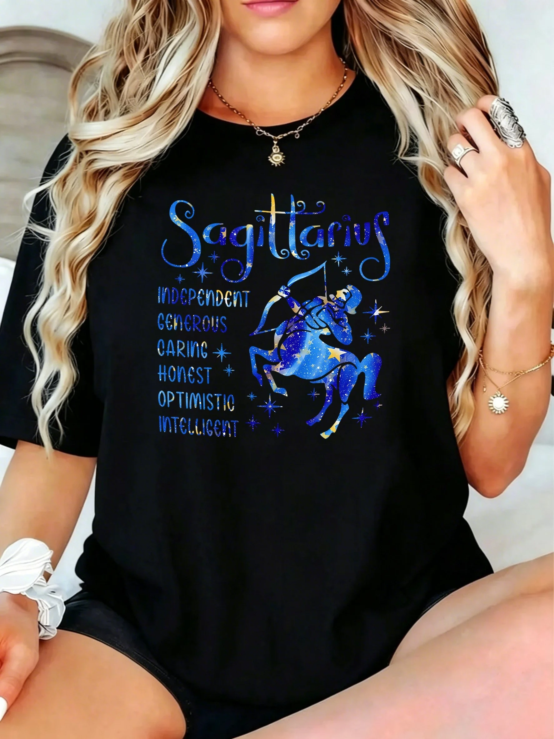 1Pcs Plus Size Women T-Shirt, Sagittarius Independent Generous Daring Honest Optimistic Intelligent Shirt, Loose Type Shirt for Women