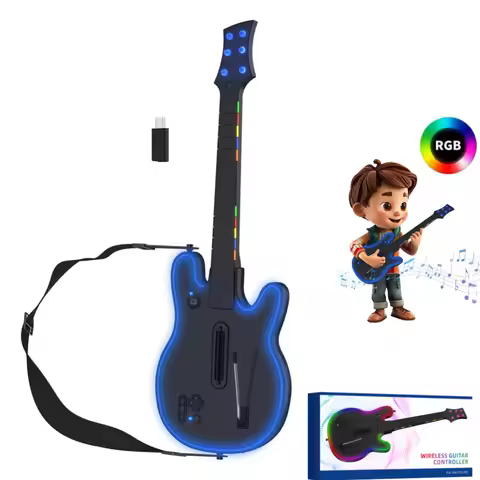 Wireless Guitar Controller 2.4G Console Remote Joystick with Strap &amp; Wireless Dongle Guitar Handle for PS4 PS3 PC Guitar Hero