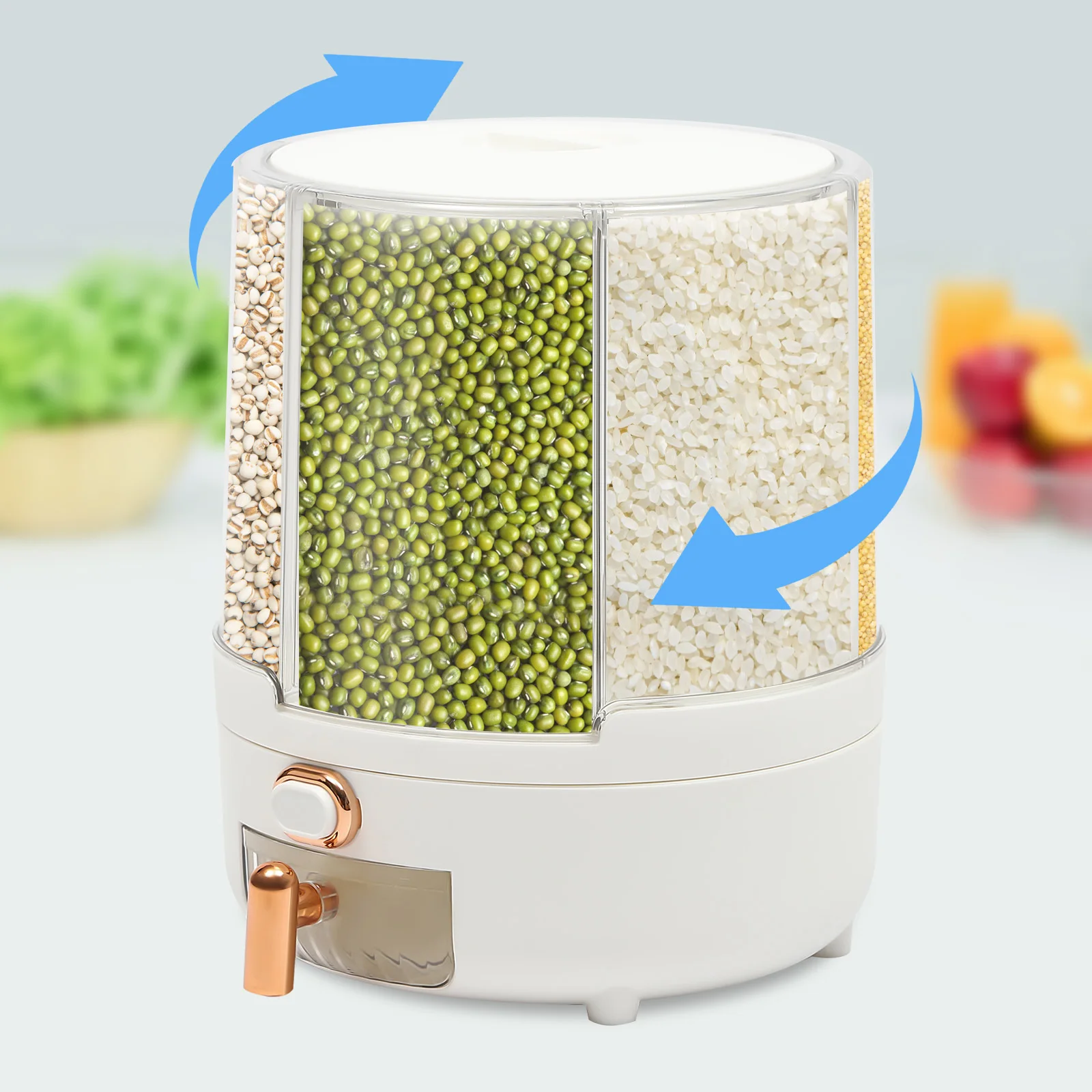 

1 PET Rotating Dry Food Dispenser - 6 Compartments 14LBS Kitchen Grain Storage - For Rice Beans Classified Storage Durable
