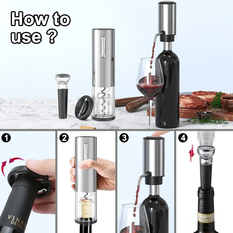 Electric Wine Bottle Opener Aerator Automatic Red Wine Corkscrew Rechargeable Opener Wine Lover Kitchen Gadgets