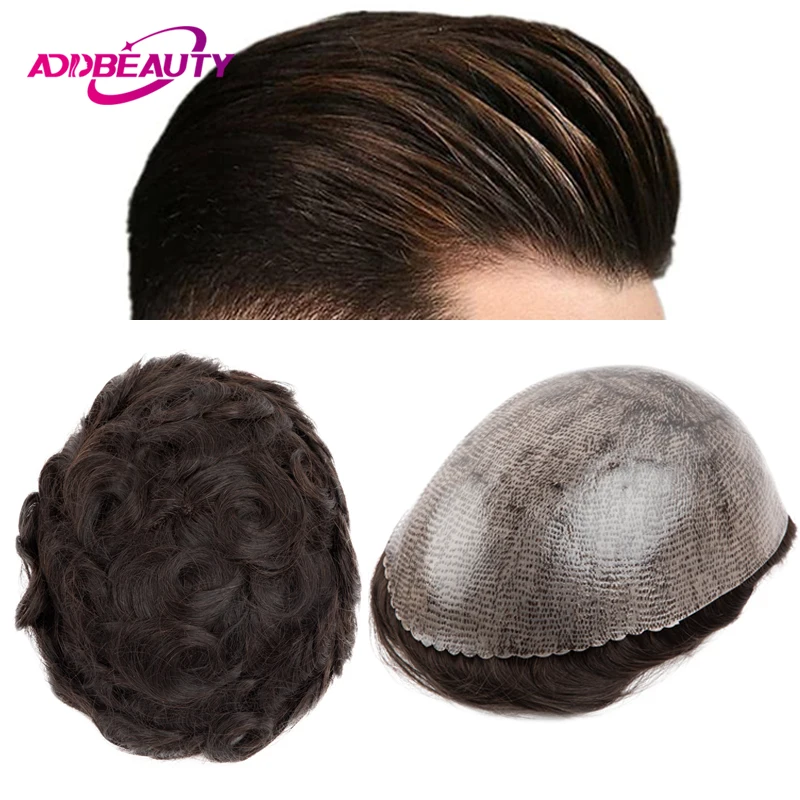 Thin Skin Men Toupee Human Hair Full PU 0.12mm Men's Capillary Prosthesis Indian Remy Human Hair System With Knots Man Hair Wigs