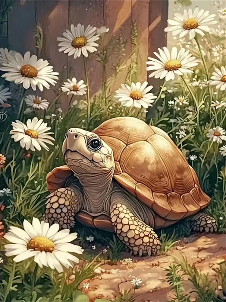 quebra-cabeca-de-tartaruga-margarida-do-jardim-decoracao-de-parede-para-casa-com-tema-pastoral-de-flores-silvestres-e-repteis-arte-animal-para-quarto