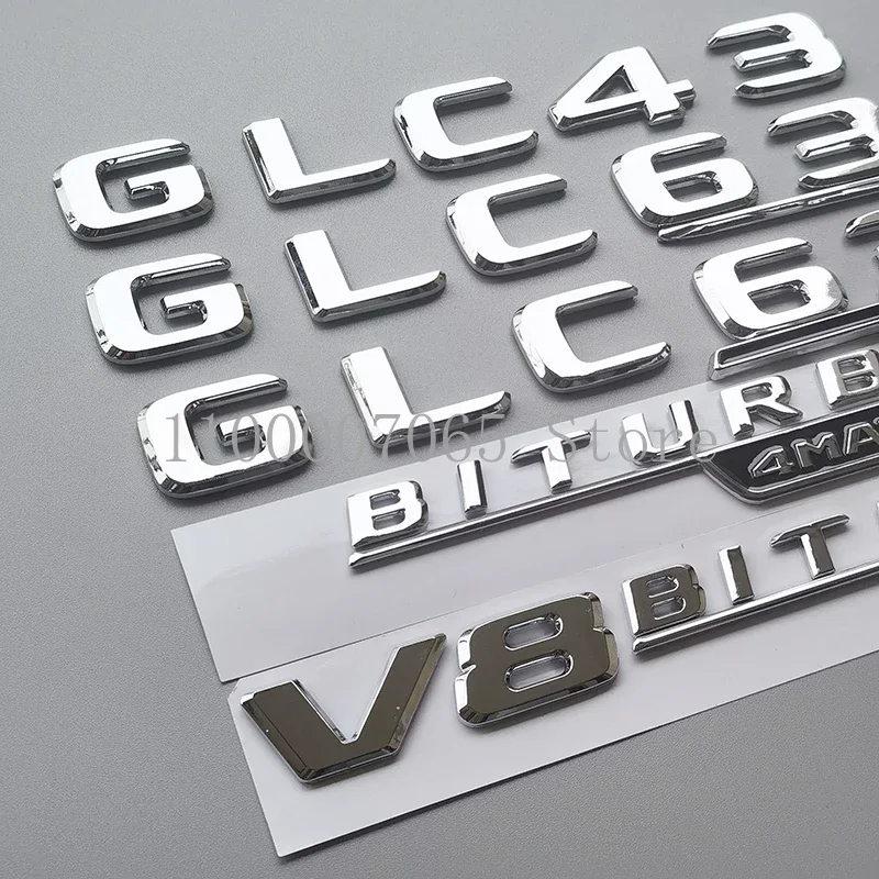 2017 Chrome Letters GLC43 GLC63 GLC63S V8 Biturbo 4matic+ Emblem for Car Fender Trunk X253 Rear Logo Sticker