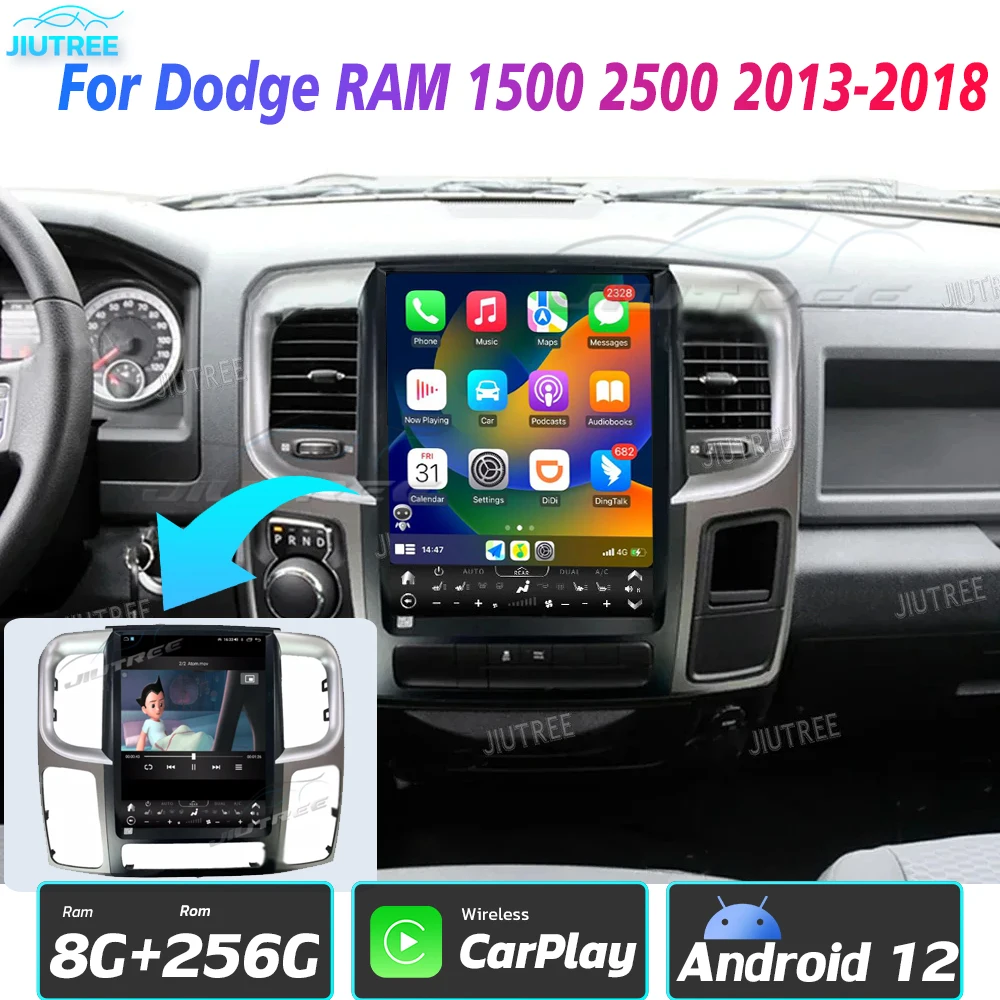 13 Inch Android 12  For Dodge RAM 1500 2500 2013-2018 Car Radio Carplay GPS Multimedia DVD Player Tesla GPS Navigation Head Unit