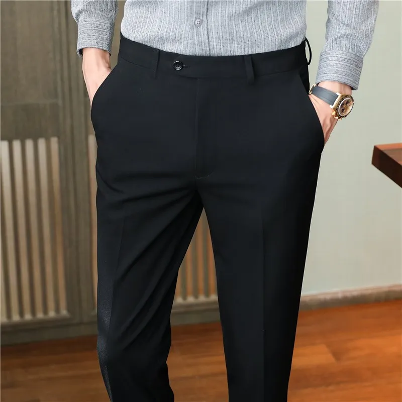 Men's Formal Straight Leg Nine-Tenths Business Pants No Ironing Autumn Spring Style Slim Fit Casual Long Trousers
