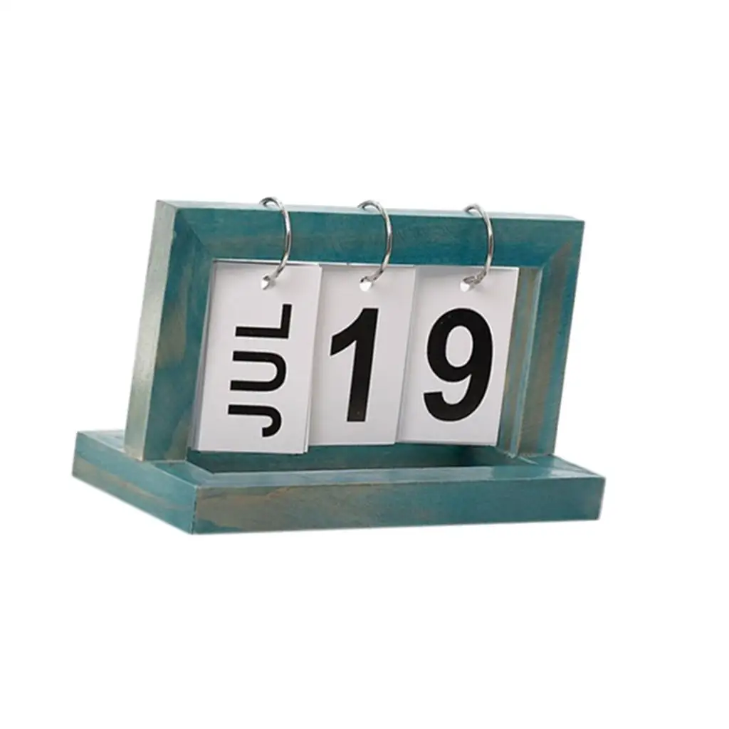 Wooden Perpetual Calendar Flip Desk Organizer Desktop Tabletop Date Display for Office Decor and Home Gift