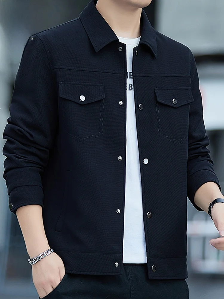 

Мужская повседневная куртка с отложным воротником, весенняя новинка, простой стиль, черная, для отдыха, молодежная, из полиэфирного волокна