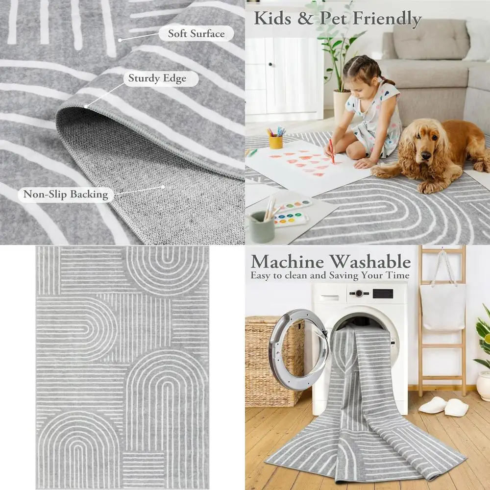 

Серый ультратонкий нескользящий коврик 5x7, который можно стирать для гостиной, спальни, столовой и игровой комнаты