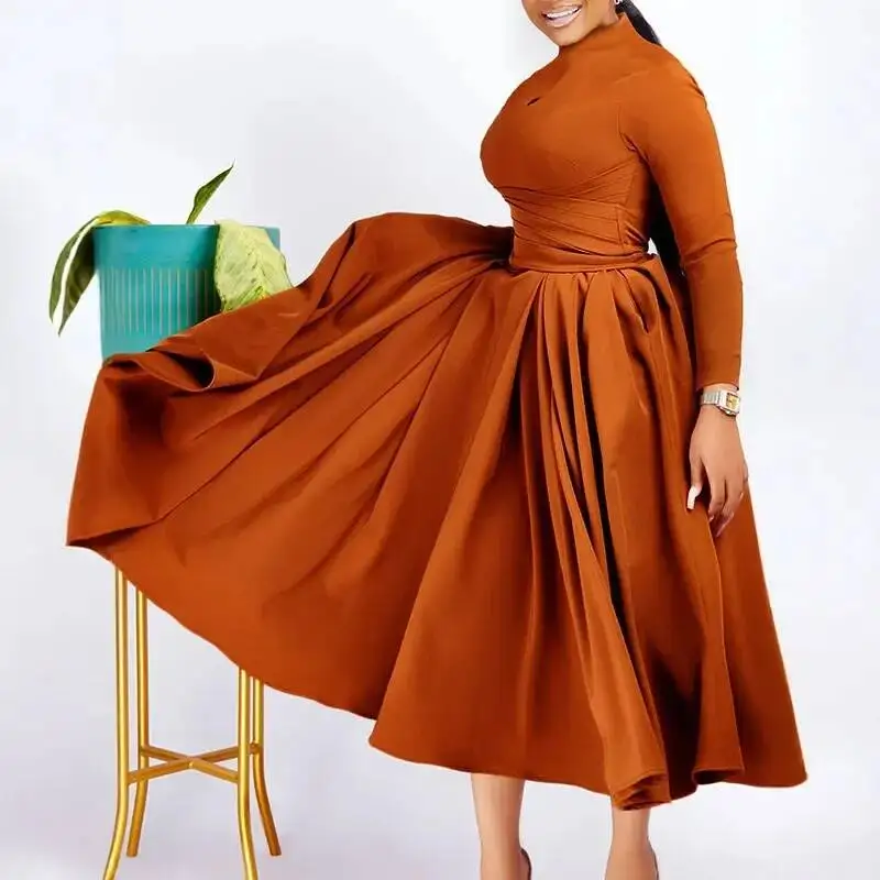 

Fashionable African Large Size Skirt With Pleats Elegant Atmosphere Independent Station Women's New Arrival Dress