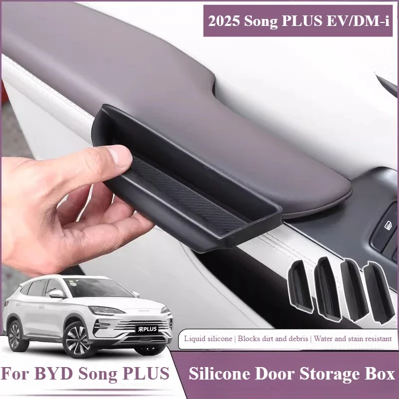 For BYD Song Plus DM-i EV Seal U Sealion 6 2021-2025 Door Handle Silicone Storage Box Waterproof Car Interior Organizer Tray