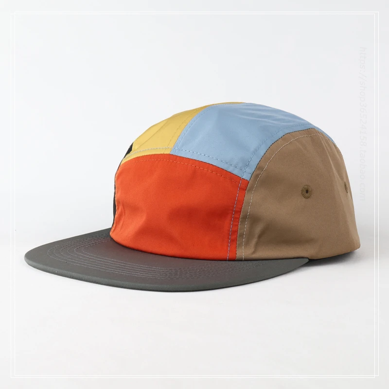 Custom Logo 5-panel Camping Hats for Men and Women American Retro Color Matching Summer Sunscreen Quick-drying Baseball Cap