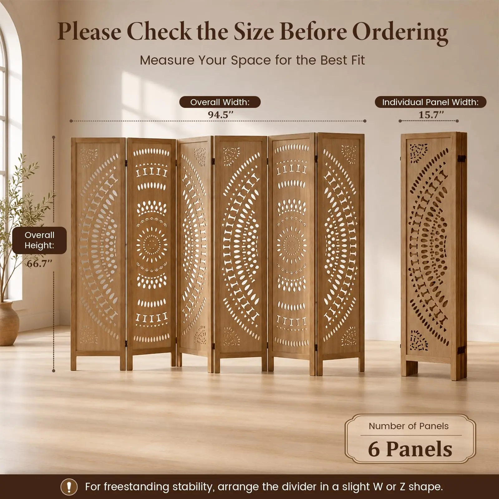 6 Panel Wood Room Divider Folding Privacy Sn Light