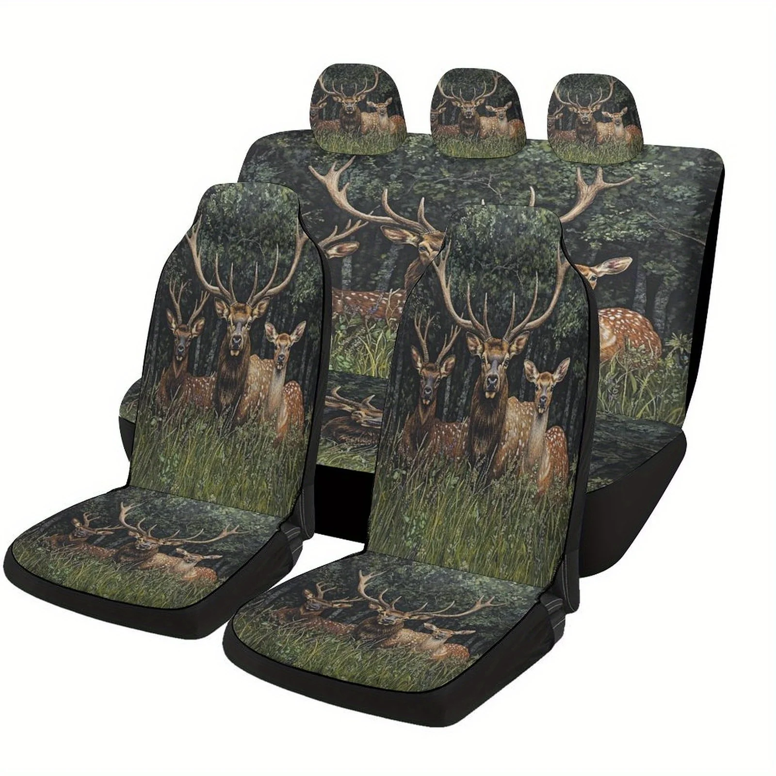 Deer In The Forest Themed Car Seat Cover Set For Most Cars, Fashion Novelty Car Seat Protector Covers Full Set, Car Seat Cover
