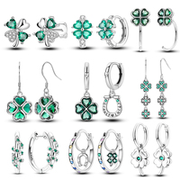 Lucky Clover Earrings 925 Sterling Silver Original Stone Zircon Horseshoe Four Leaf Green Drop Earrings For Women Party Jewelry