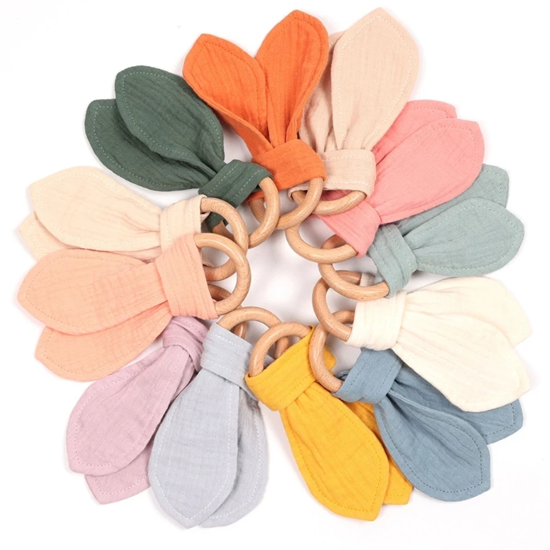 

1PC Cotton Baby Bunny Ear Teether Wood Rattle Safe Nursing Training Rabbit Teethers Babies Accessories Newborn Chewing toys