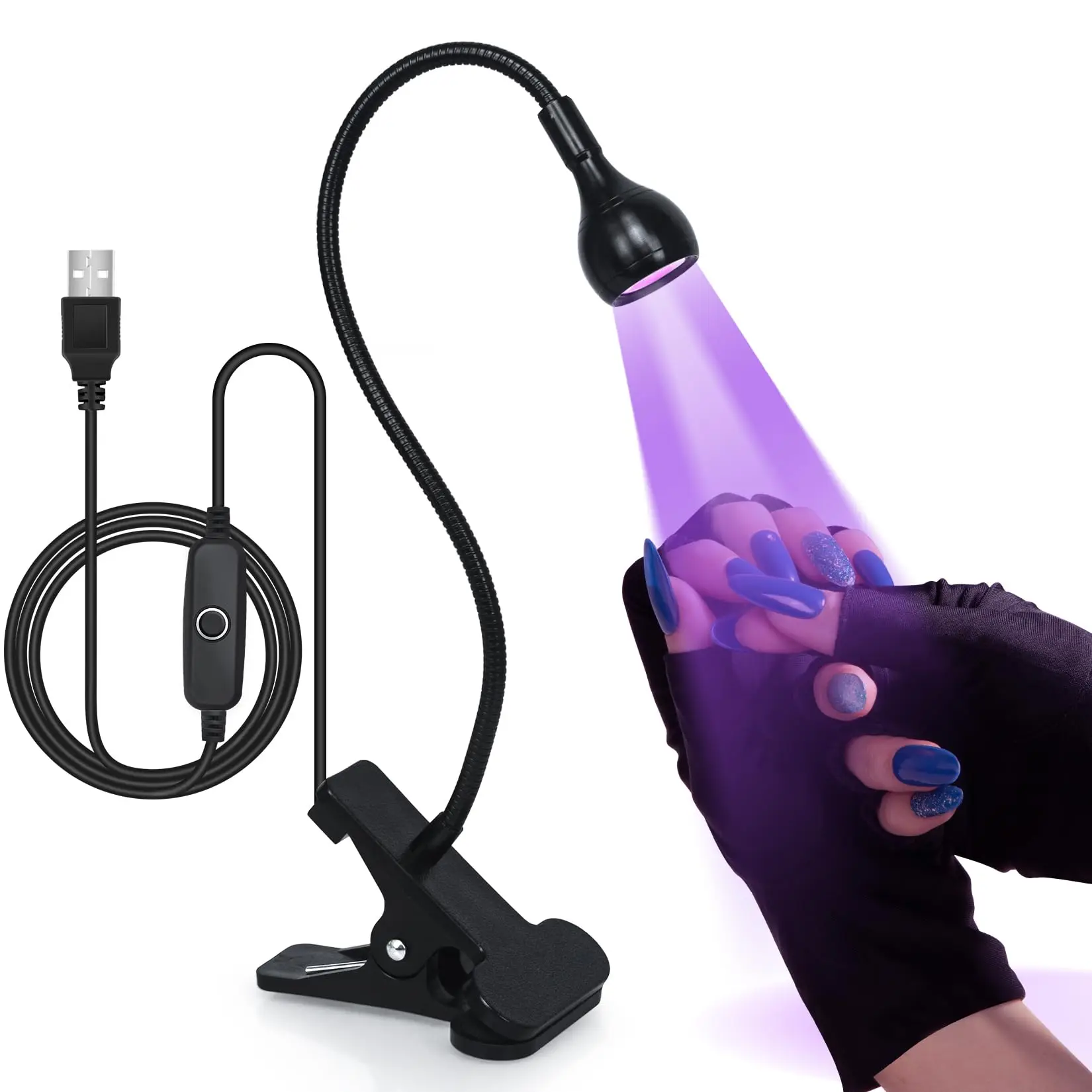 

USB-лампа для сушки клея для телефонов, 3 Вт, УФ-светодиодная, для гель-лака, портативная, гибкая, настольная лампа с зажимом