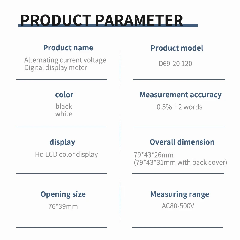 D69-20 120 110V220V380V Two-Wire AC Voltage Digital Display Meter Green and Blue Light Display Detector High Precision