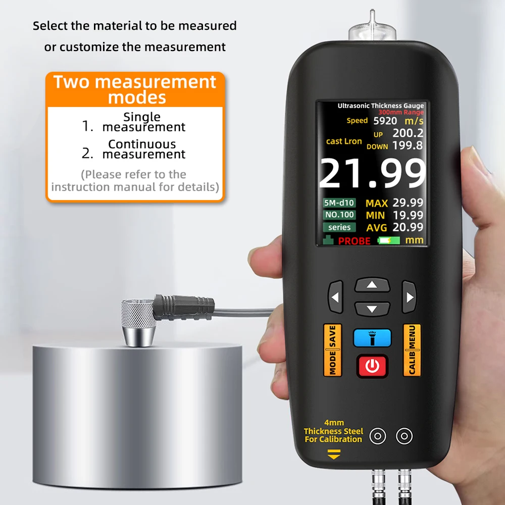 Imagem -02 - Handheld Ultrasonic Medidor de Espessura Lcd Digital Alta Precisão Sensor Inteligente Tester Professional Medidor de Profundidade 001 a 300 mm