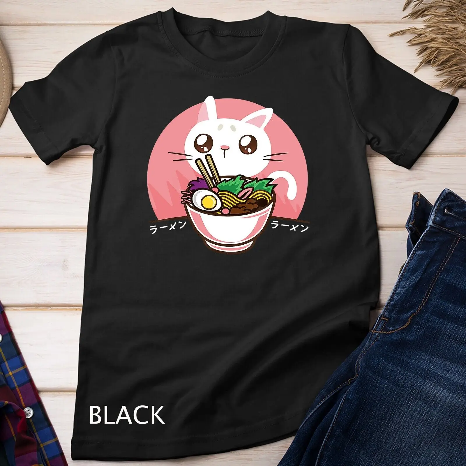 Kawaii Japanese Ramen Noodles Shirt Anime Cat Lover Gift Unisex T-shirt