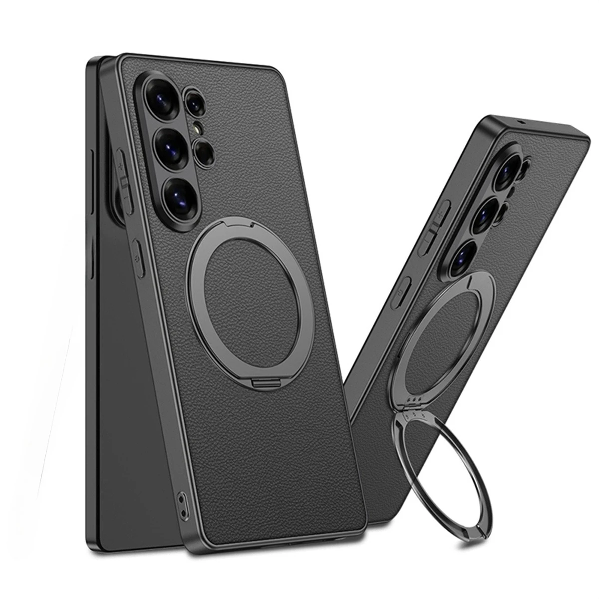 

Electroplate Magnetic Rotating Ring Holder Phone Case for Samsung Galaxy S26 S25 S24 Ultra Leather Shockproof Protective Cover