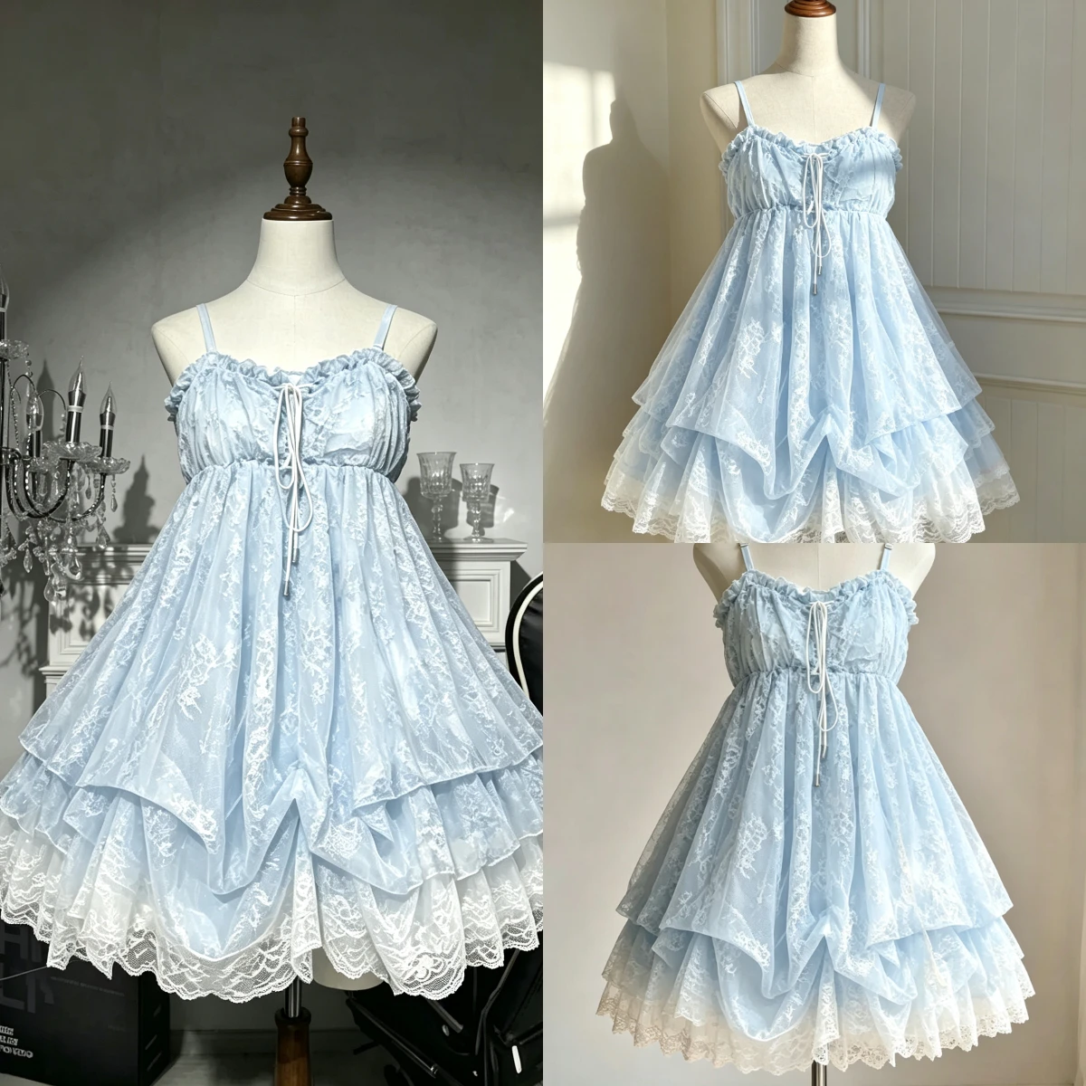 Retro Vintage Korean Fashion - Vestido Mini Vintage Elegante de Renda
