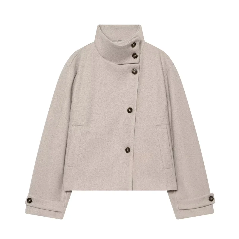 2026 Herbst Winter Neuankunft Damen Einfarbiger Mantel Langarm Stehkragen Oberbekleidung Täglicher Chic Damen Modejacke – Detail 23