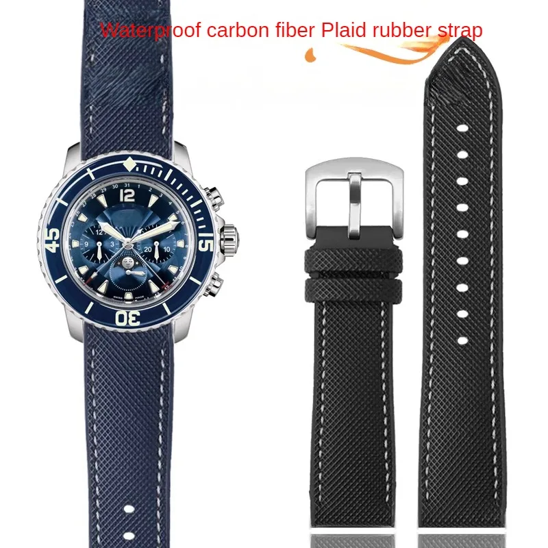 

General Brand Carbon Fiber Check Rubber Watch Strap With 19/20/21/22/23/24mm Flat Interface Nylon Surface Silicone Watchband