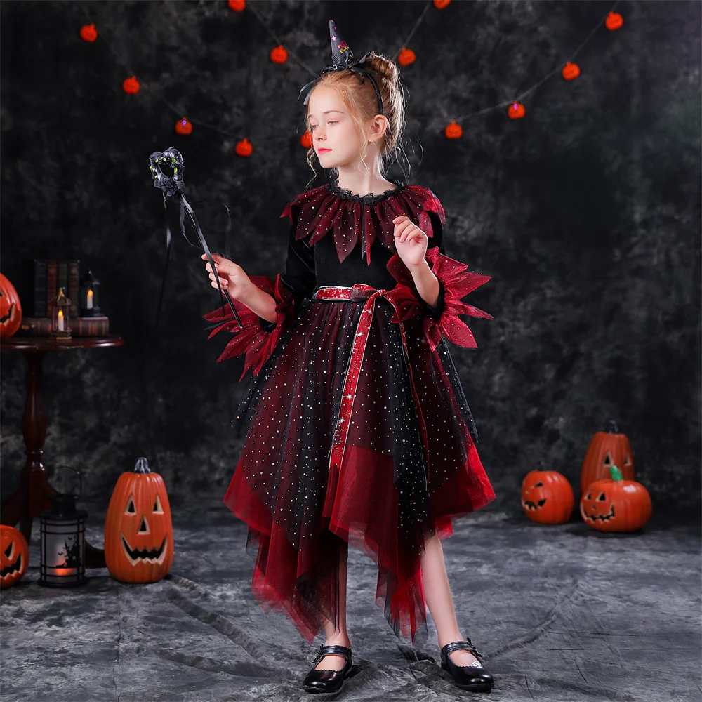 Dideyttawl, disfraz de bruja de Halloween para niñas, vestidos de Cosplay para niños, ropa de vestir para niños, Carnaval de princesa vampiro personalizado