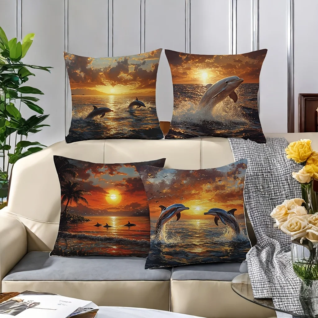 4pcs Marine Life Pillow Covers 45x45cm Double-sided Printed Square Cushion Cases Living Room Decor Throw Pillows No Insert