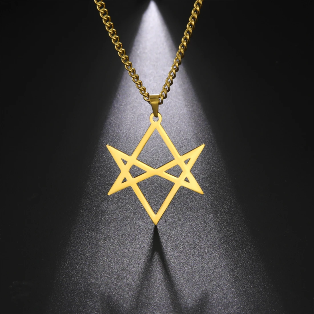 EUEAVAN Vintage Thelema Symbol Pendant Necklace For Men Women Stainless Steel Classic Hexagram Religion Amulet Jewelry