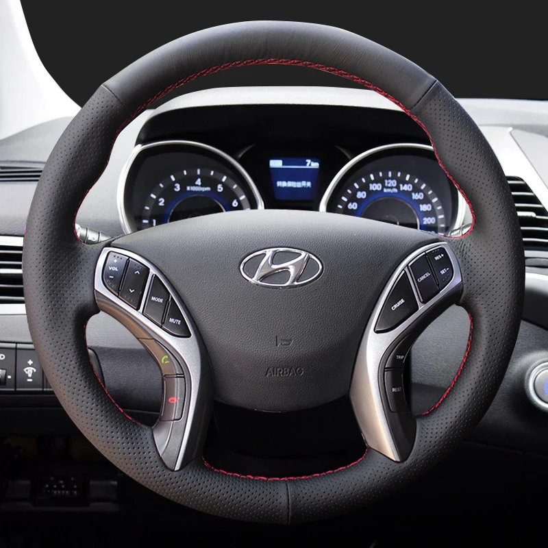 DIY Hand-Stitch Carbon Fiber Suede Leather Car Steering Wheel Cover for Hyundai Sonata Elantra Mistra Avante IX35 IX25 SantaFe