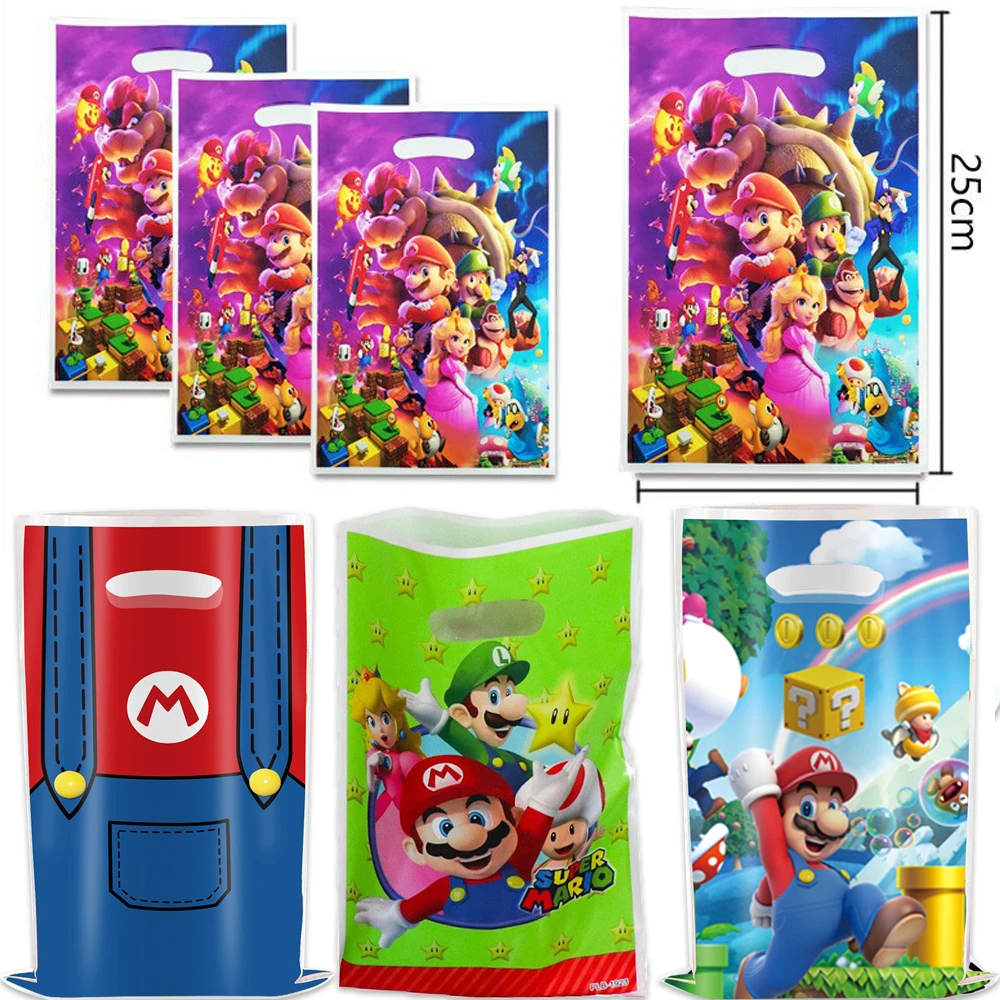 Mario Princess Peach Theme 10pcs/lot Kids Boys Favors Happy Birthday Party Gifts Surprise Candy Bags Decorations Loot Bags